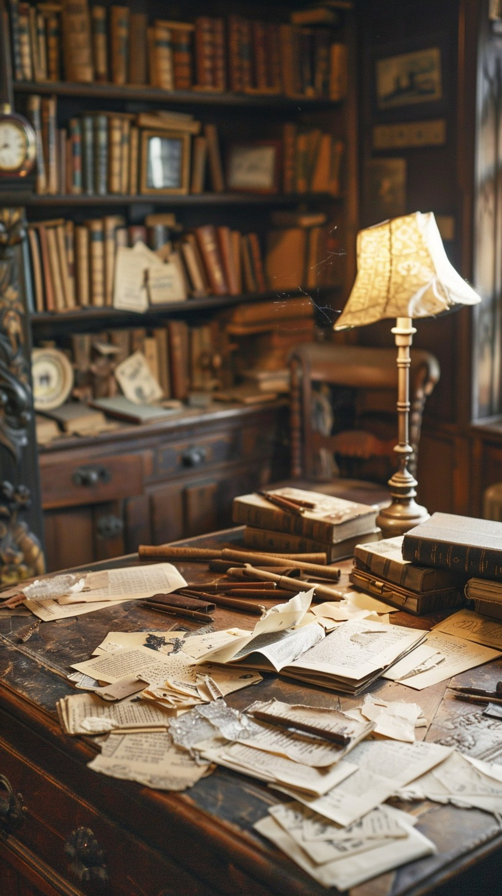 Detailed view of manuscript research materials