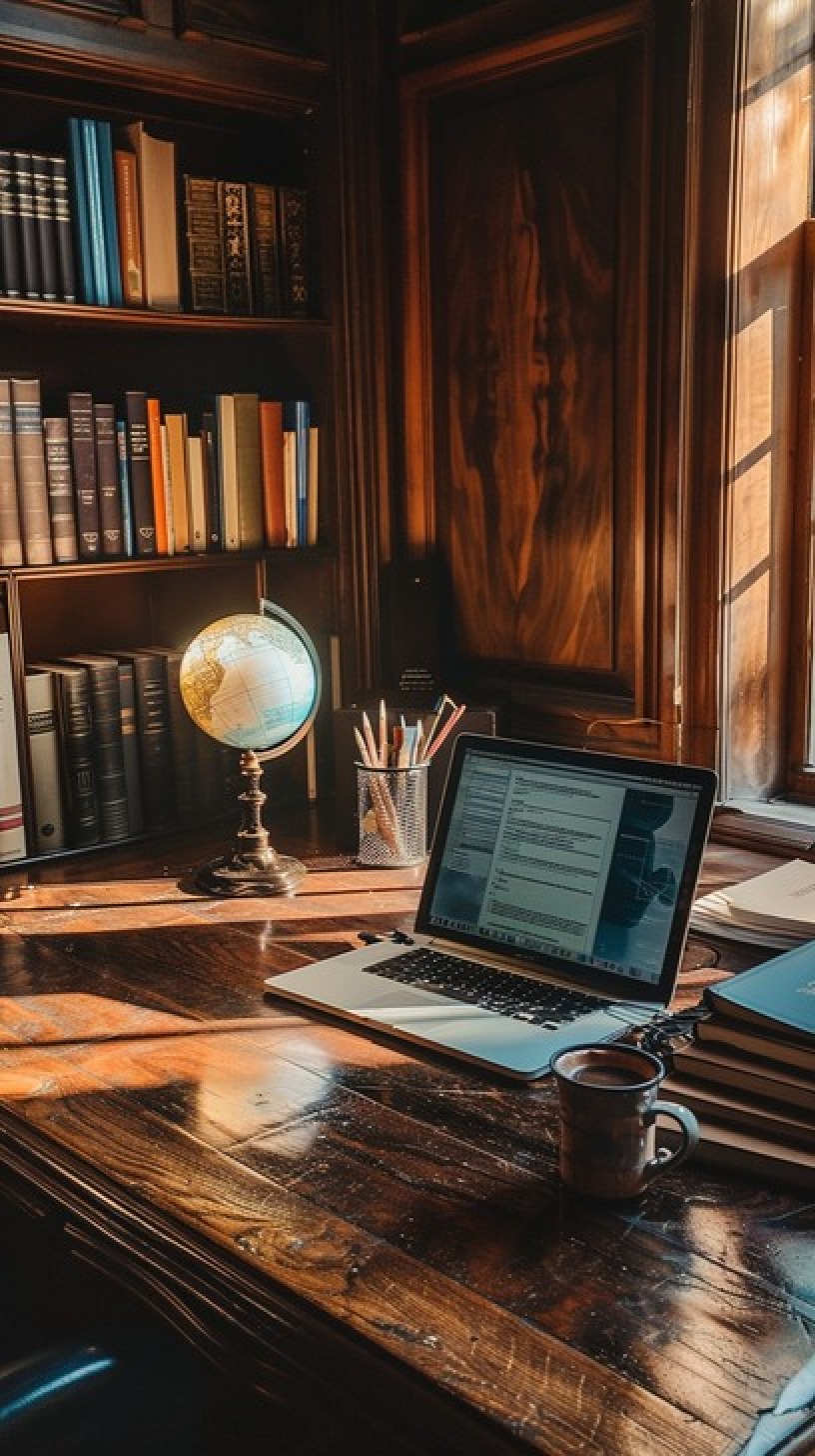 Contemporary research workspace in a historic library