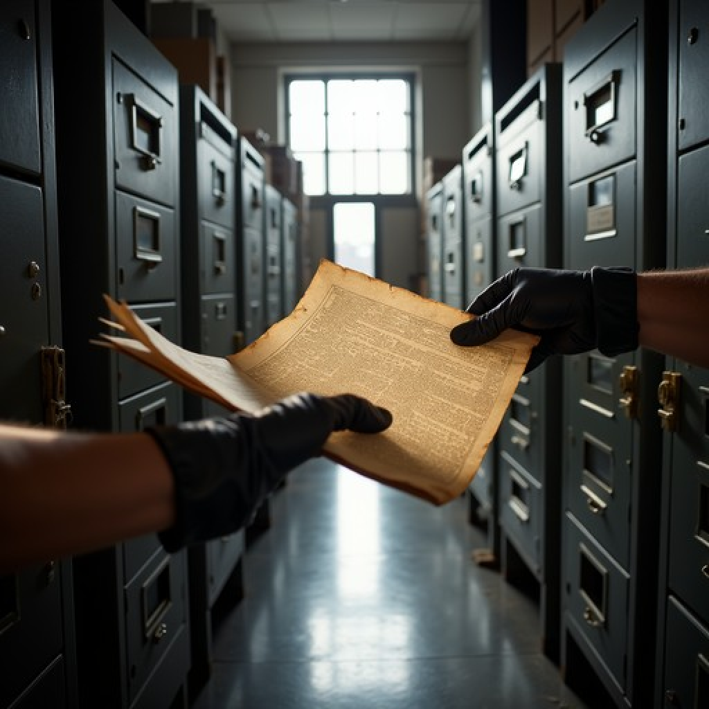 Manuscript being handled in an archive
